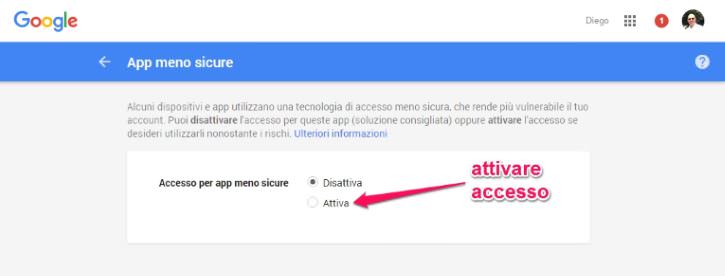 Come attivare app meno sicure su gmail