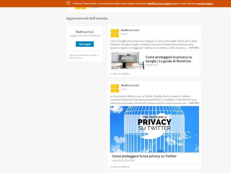 condivisione contenuti su linkedin